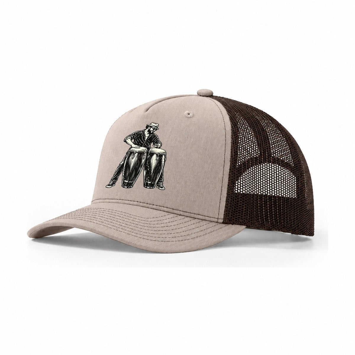 Conga Player Open Tone Lean Global Music Ink Figures Trucker Hat – Khaki Brown