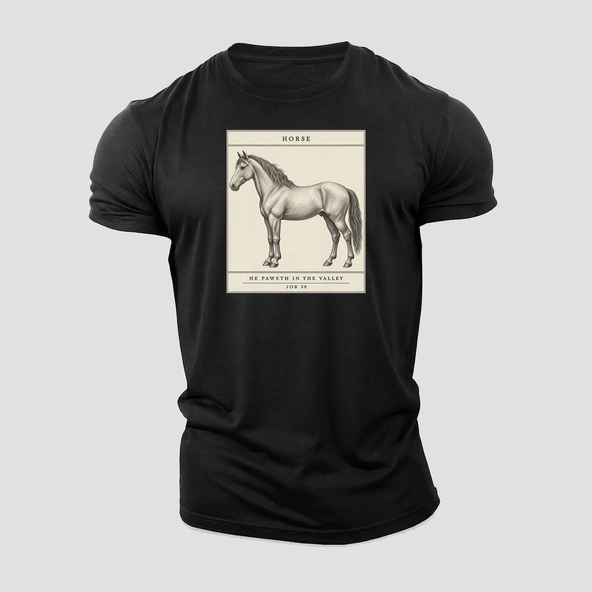Horse Specimen Plate Creature Canticle Cotton T-Shirt – Black