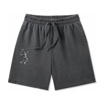 Tennis Player Serving Powerful Shot Washed Shorts – Dark Gray