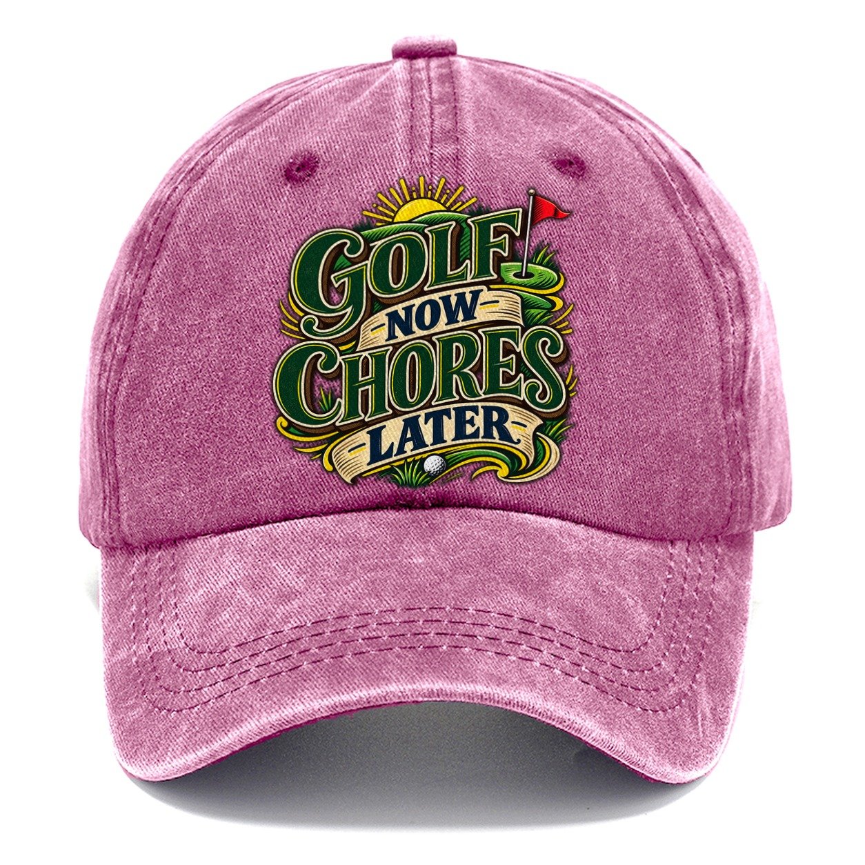 Golf Now Chores Later Retired Living Classic Cap – Dusty Rose