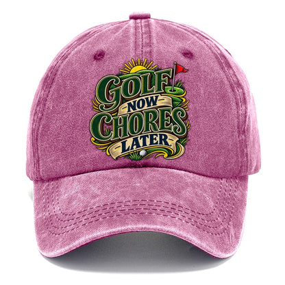 Golf Now Chores Later Retired Living Classic Cap – Dusty Rose
