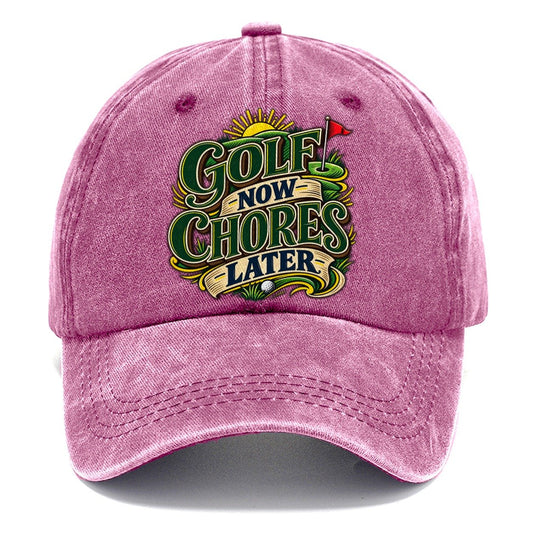 Golf Now Chores Later Retired Living Classic Cap – Dusty Rose