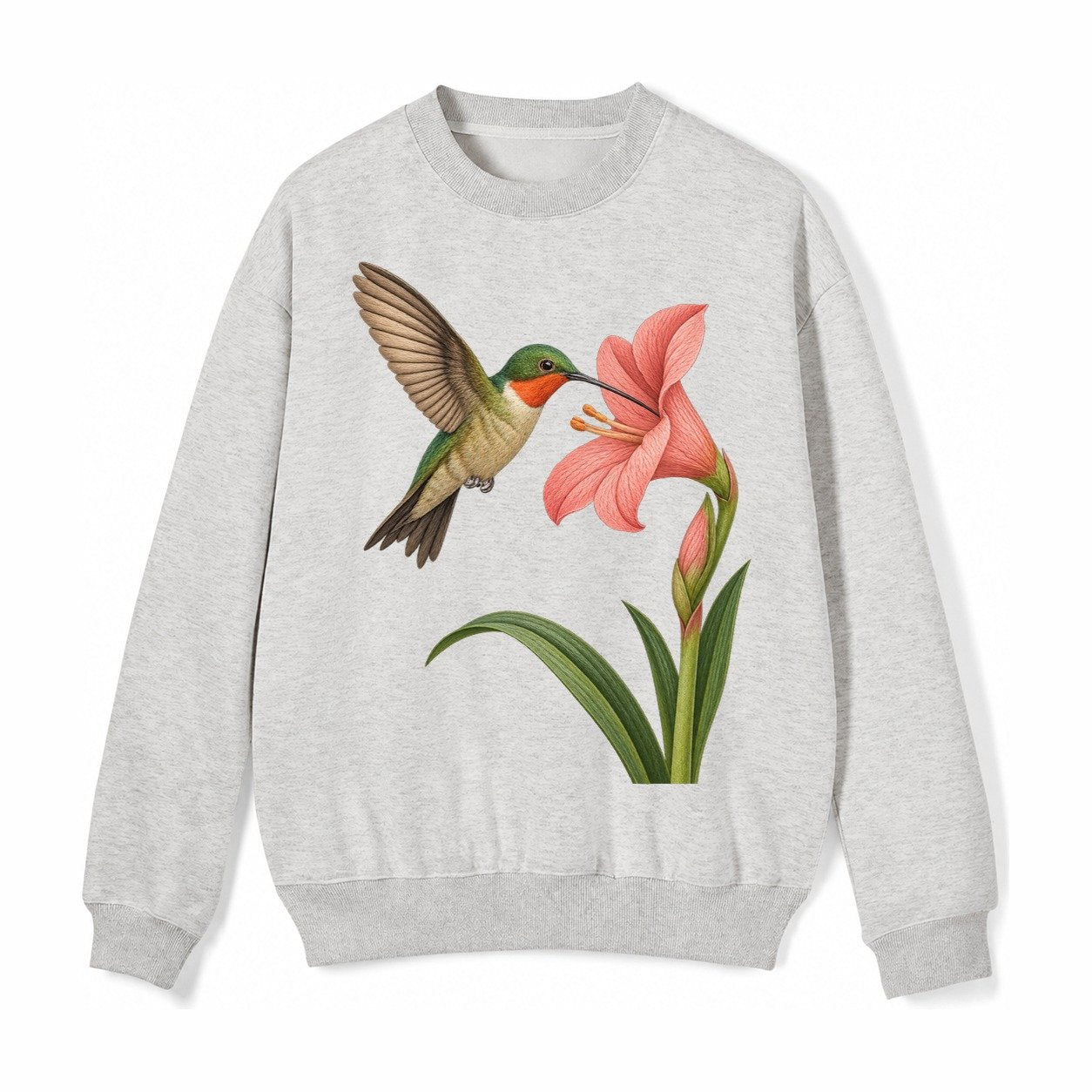Hummingbird Haven Fleece Sweatshirt – Light Gray