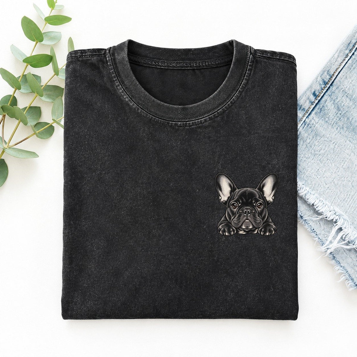 French Bulldog Left Chest Vintage T-shirt – Black