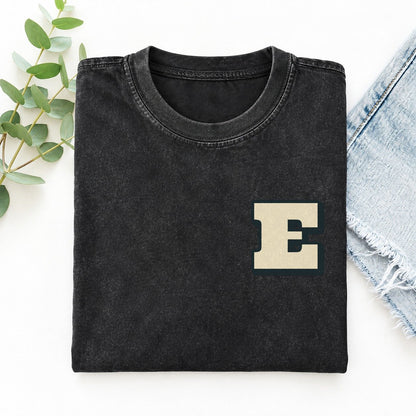 Initial E Left Chest Vintage T-shirt – Black
