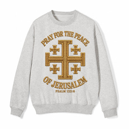 Jerusalem Cross Fleece Sweatshirt – Light Gray