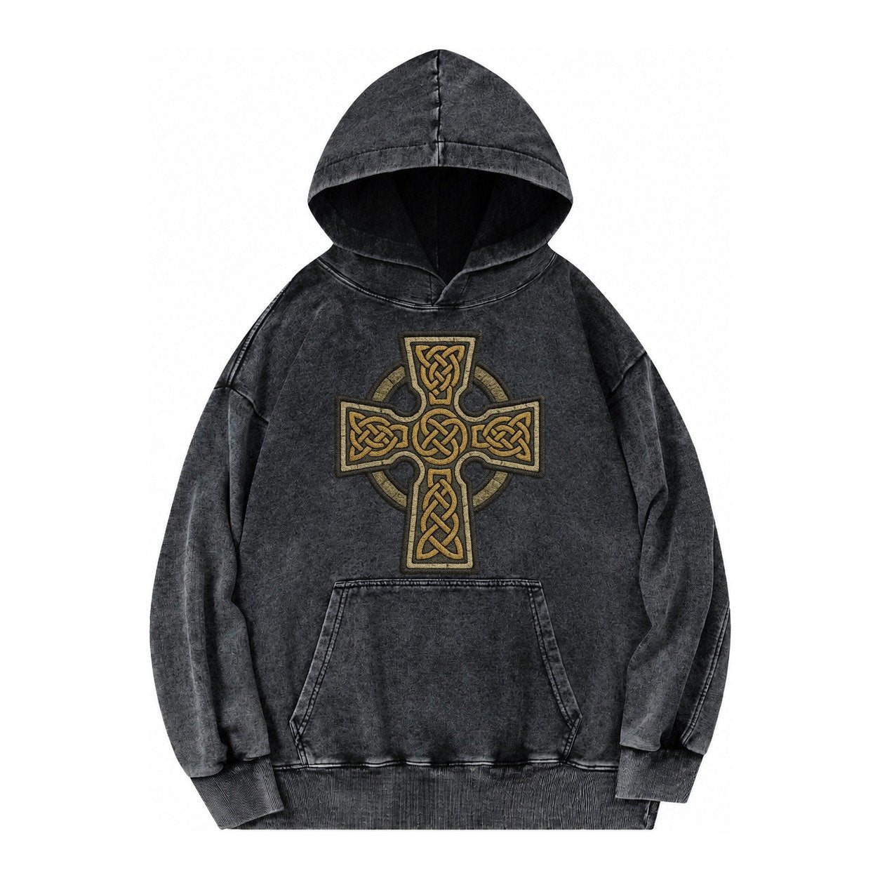 Celtic Cross Vintage Washed Hoodie – Black