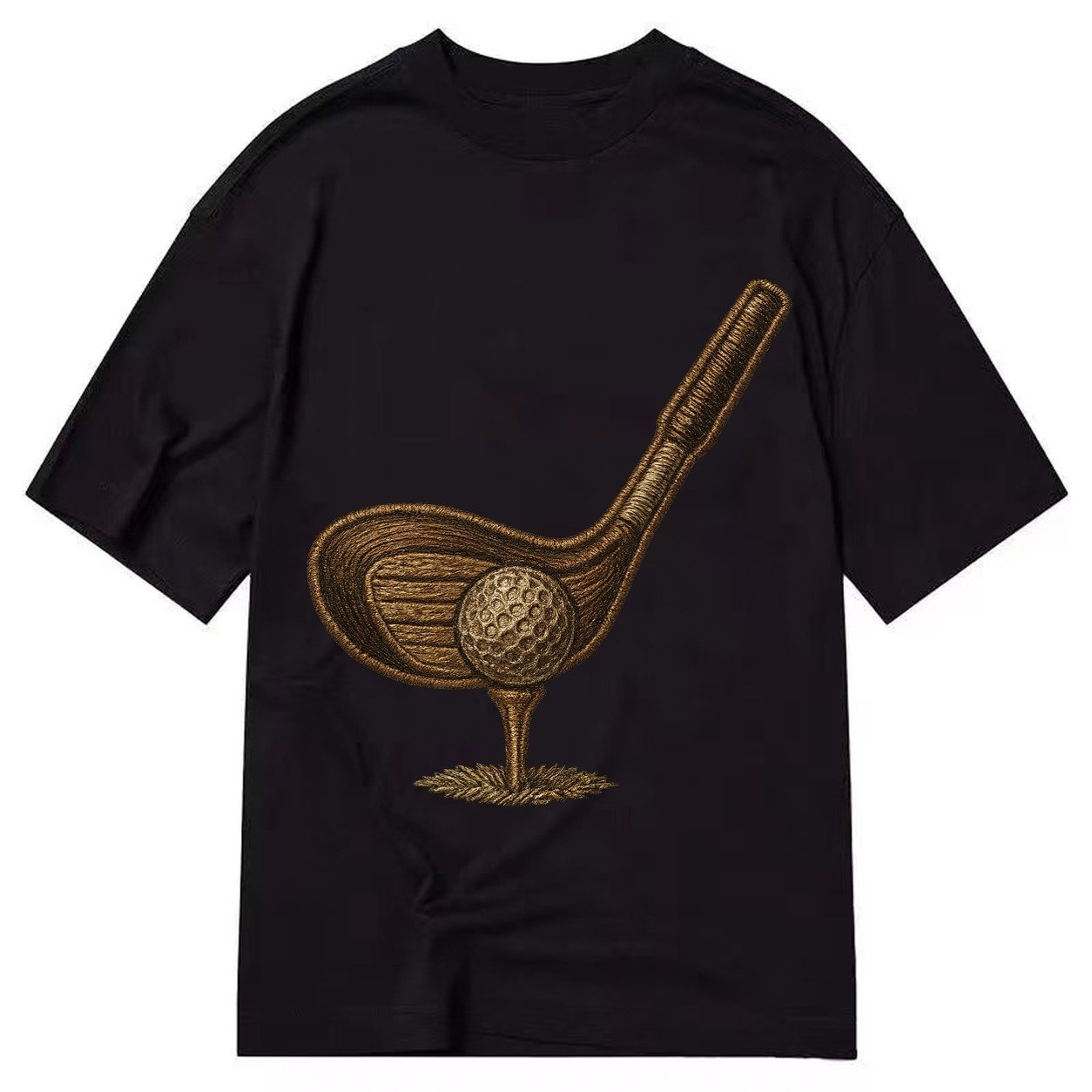 Golf Club And Ball Vintage Wood Driver With Dimpled Ball On Classic T-shirt – Black