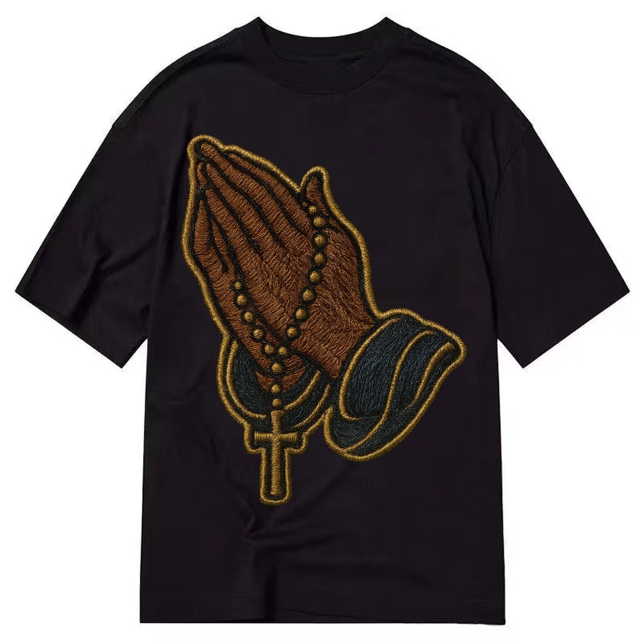 Praying Hands Clasped Hands In Prayer Position With Rosary B Classic T-shirt – Black