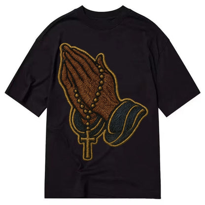 Praying Hands Clasped Hands In Prayer Position With Rosary B Classic T-shirt – Black