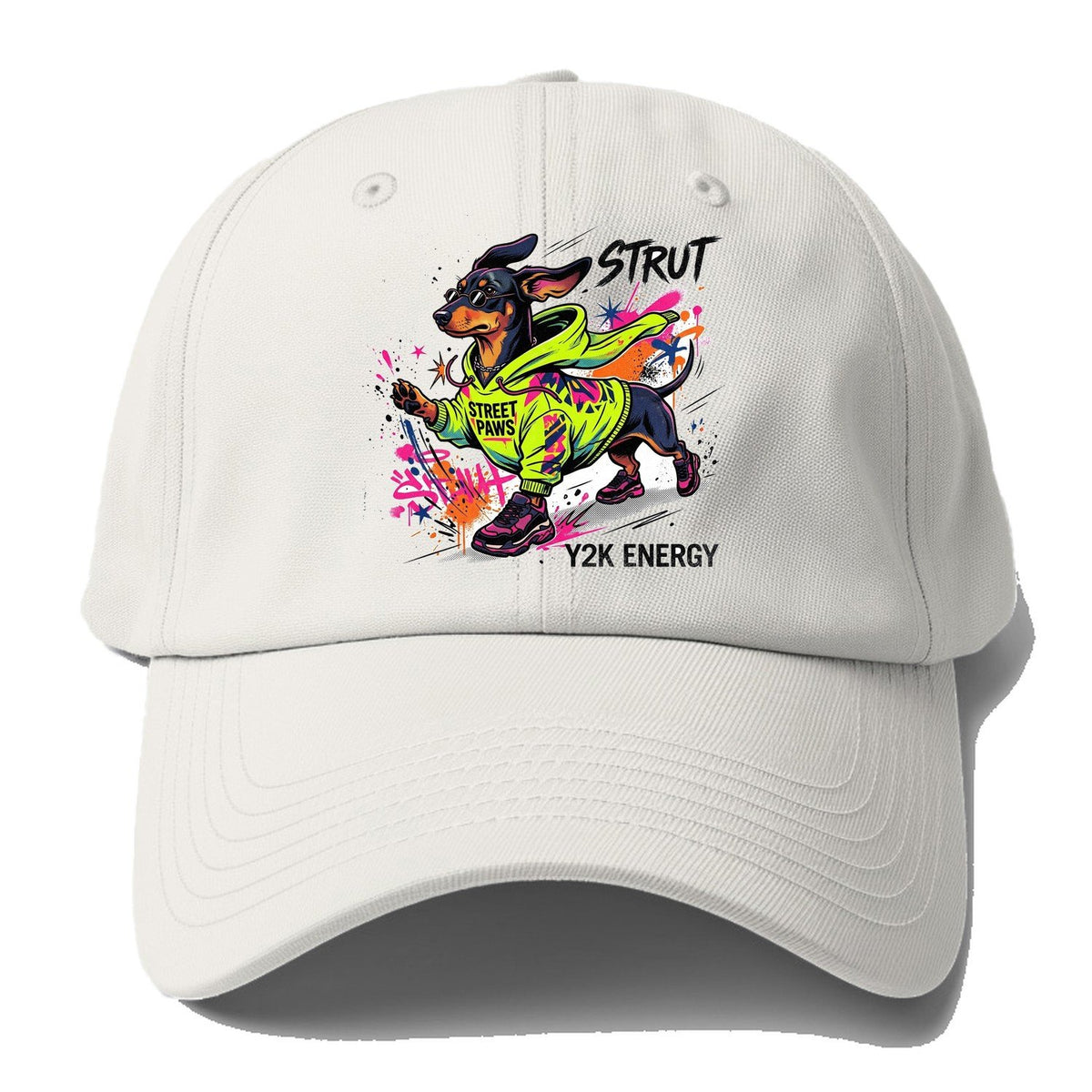 Strut Street Paws Y2K Energy Baseball Cap – Off White