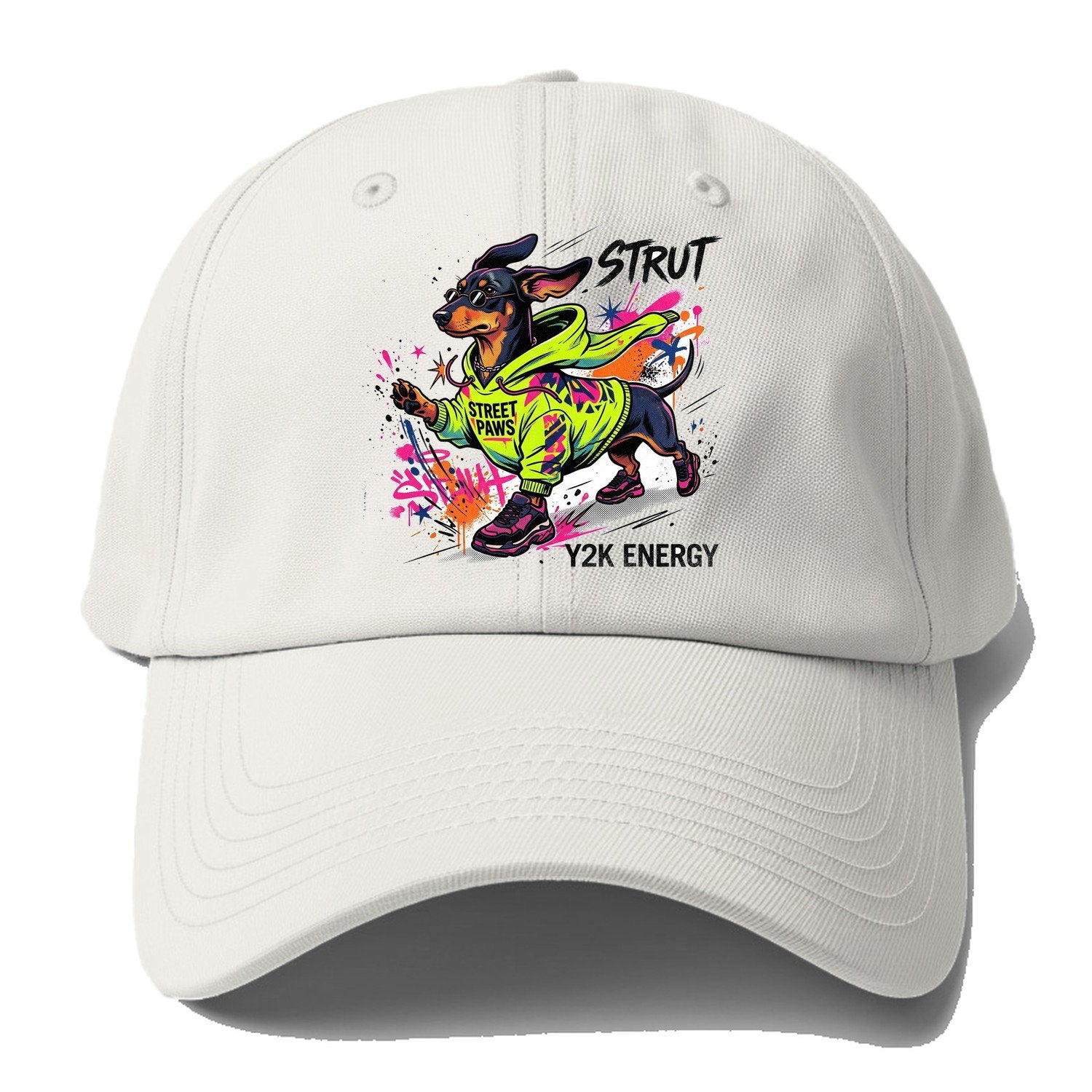 Strut Street Paws Y2K Energy Baseball Cap – Off White