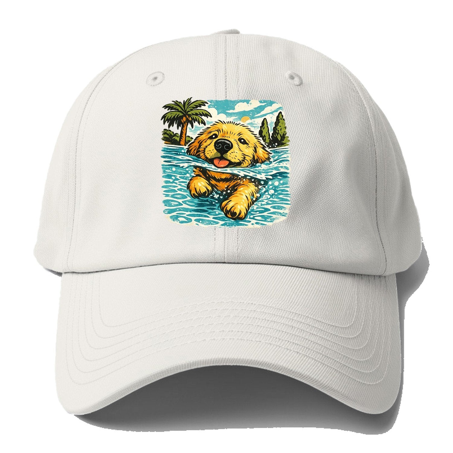 Golden Retriever Pool Pup Baseball Cap – Off White