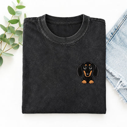 Retro Dachshund Left Chest Vintage T-shirt – Black