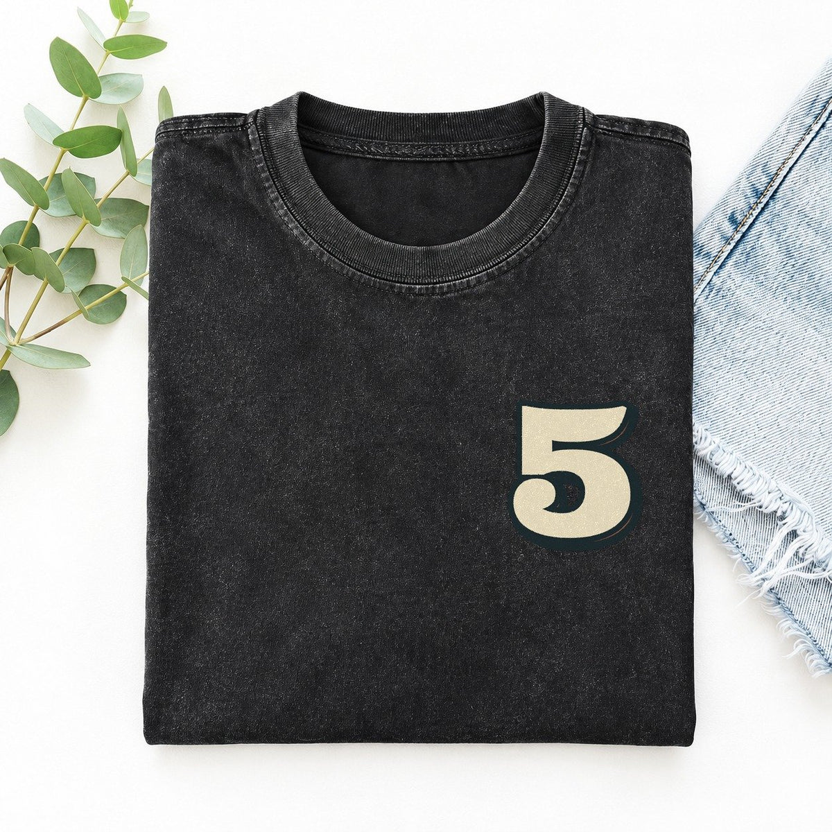 Number 5 Left Chest Vintage T-shirt – Black