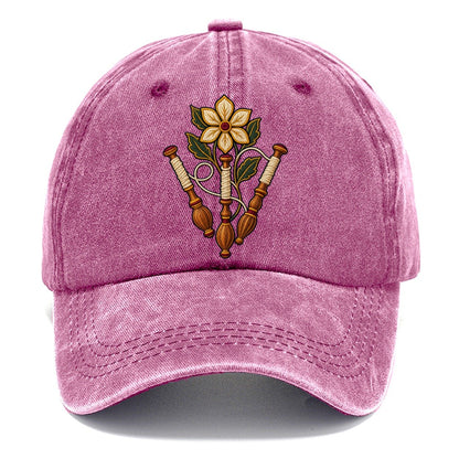 Three Lace Bobbins And Six Petal Linen Bloom Uk Culture Heritage Classic Cap – Dusty Rose