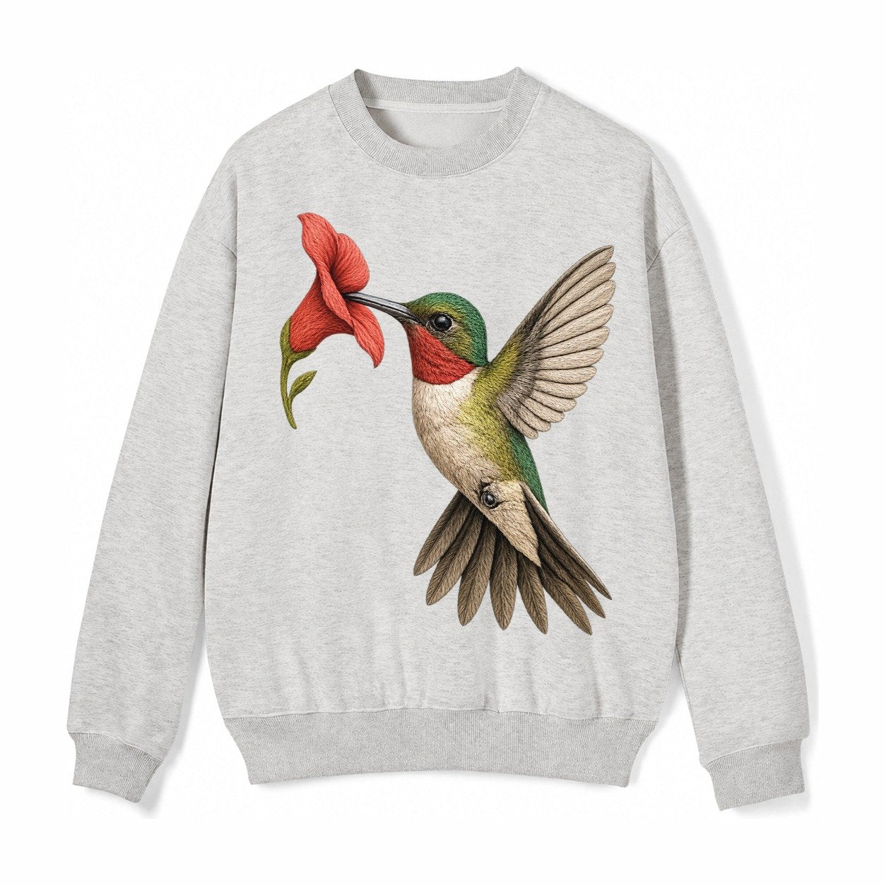 Hummingbird Harmony Fleece Sweatshirt – Light Gray