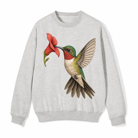 Hummingbird Harmony Fleece Sweatshirt – Light Gray