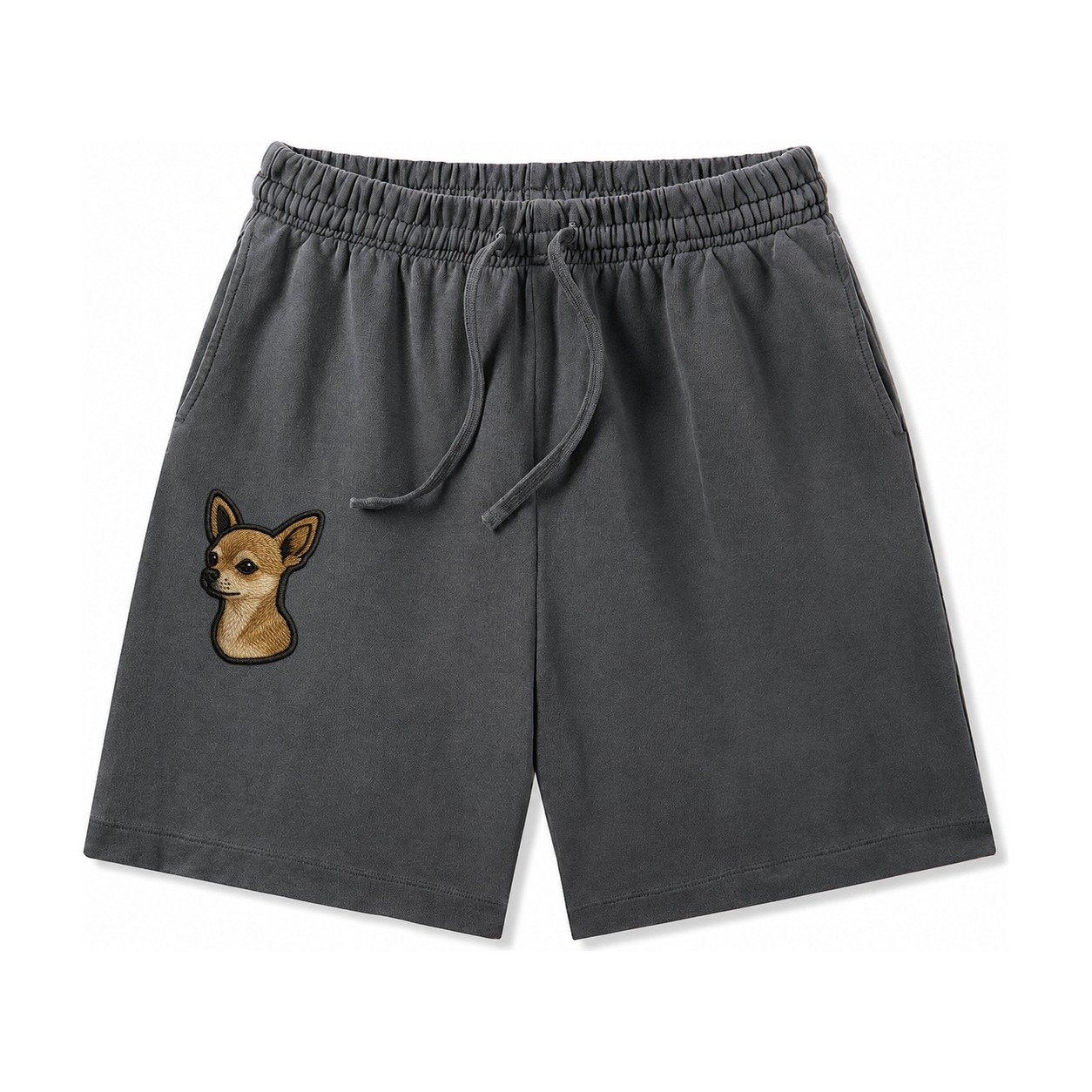 Chihuahua Modern Tiny Dog Logo With Bold Black Outline Washed Shorts – Dark Gray