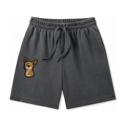 Chihuahua Modern Tiny Dog Logo With Bold Black Outline Washed Shorts – Dark Gray