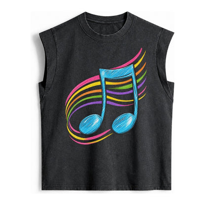 Musical Notes Headwear Vintage Washed Tank – Black