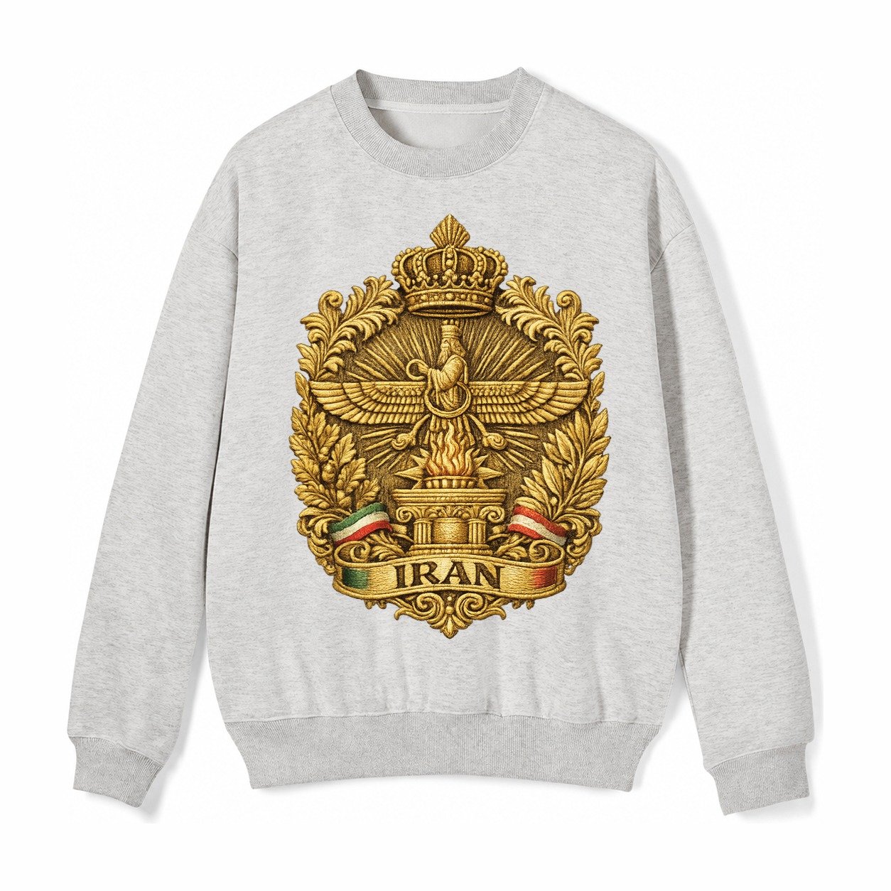 Iran Fire Temple Emblem Fleece Sweatshirt – Light Gray