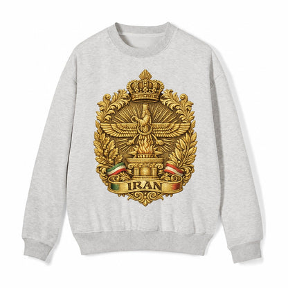 Iran Fire Temple Emblem Fleece Sweatshirt – Light Gray