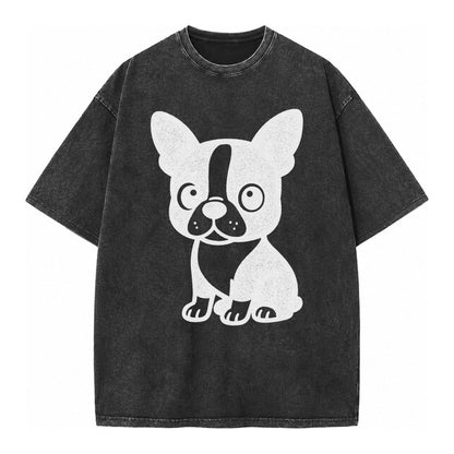 Boston Terrier Black And White Sitting Pose With Tuxedo Mark Vintage T-shirt – Black