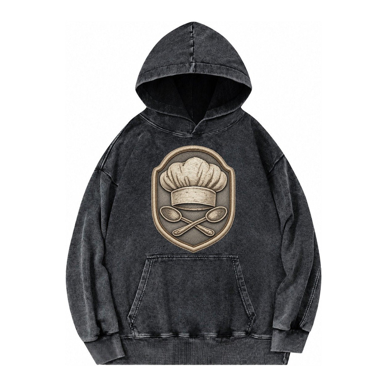 Cooking Chef Hat Toque Blanche With Crossed Spoons In Vintage Washed Hoodie – Black