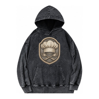 Cooking Chef Hat Toque Blanche With Crossed Spoons In Vintage Washed Hoodie – Black