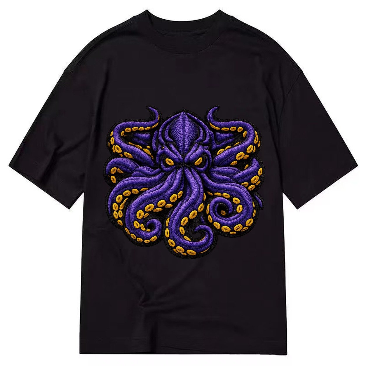 Embroidered Patch Design Kraken Tentacles Sea Monster In Pur Classic T-shirt – Black
