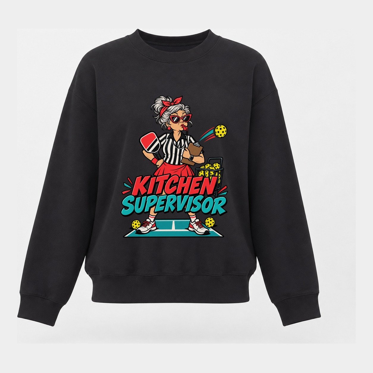 Kitchen Supervisor Pickleball Life Women's Crewneck Sweatshirt – Black