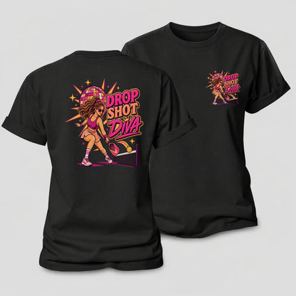 Drop Shot Diva Pickleball Life Women's Cotton T-Shirt – Black