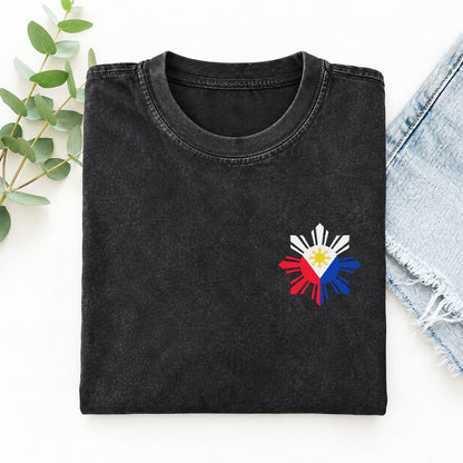 Philippines Sun and Stars Left Chest Vintage T-shirt – Black