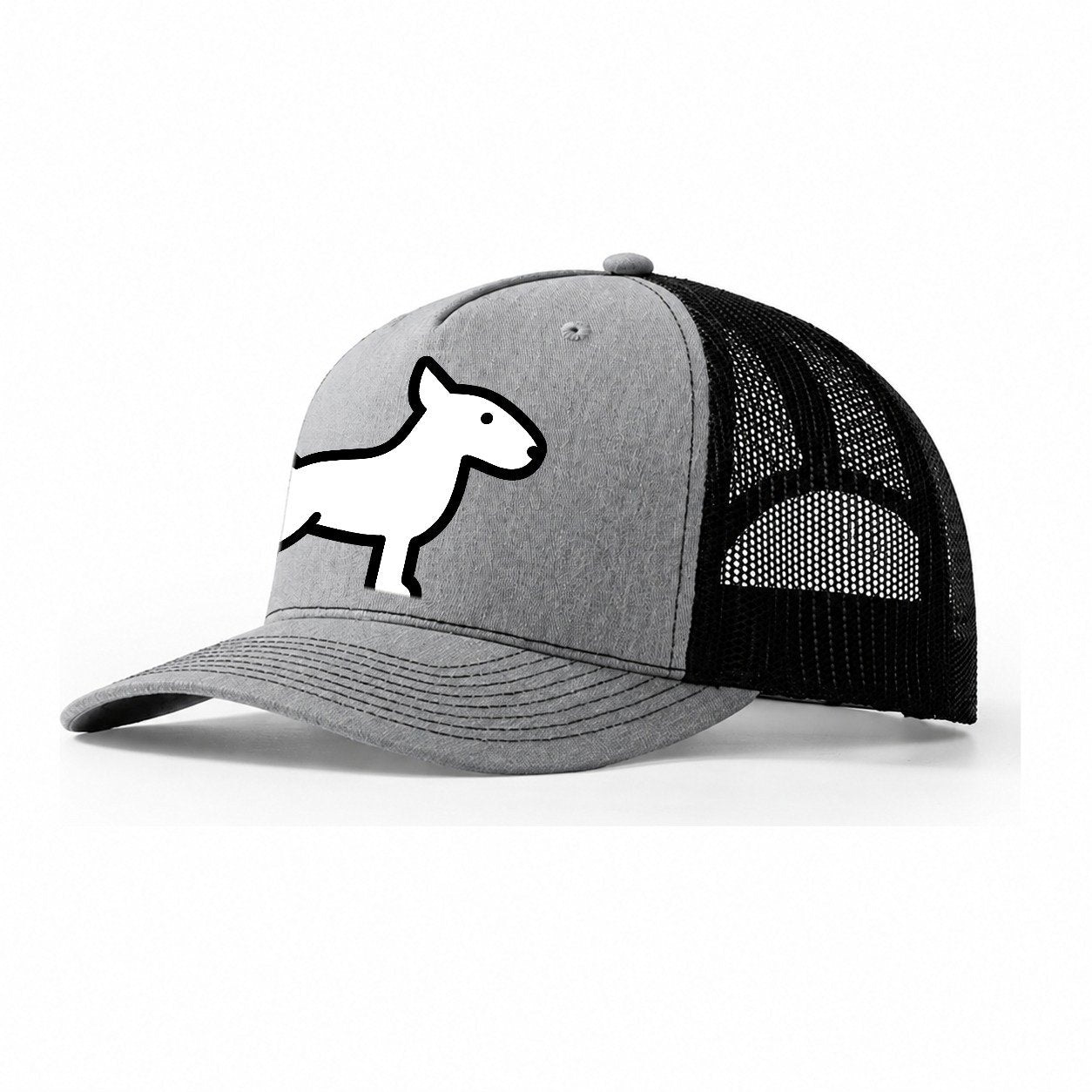 Bull Terrier White Egg Shaped Head Flat Side Profile Trucker Hat – Sport Grey-Black