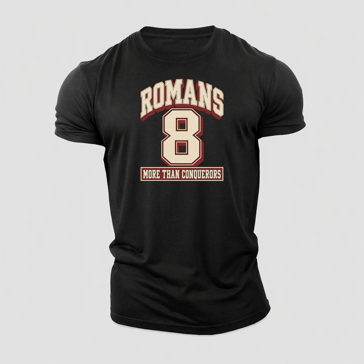 Romans 8 Varsity Chapel Varsity Cotton T-Shirt – Black