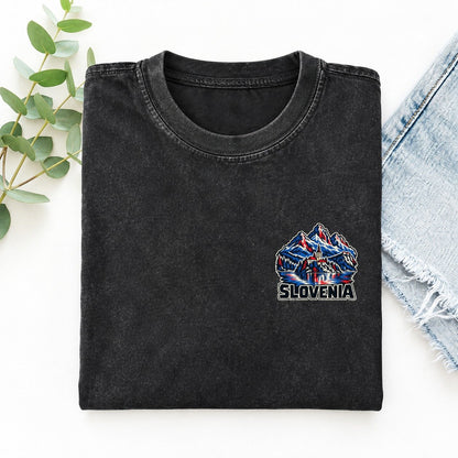 Slovenia Country Pride Left Chest Vintage T-shirt – Black