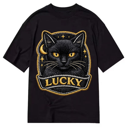 Lucky Black Cat Badge 064dd1 Classic T-shirt – Black