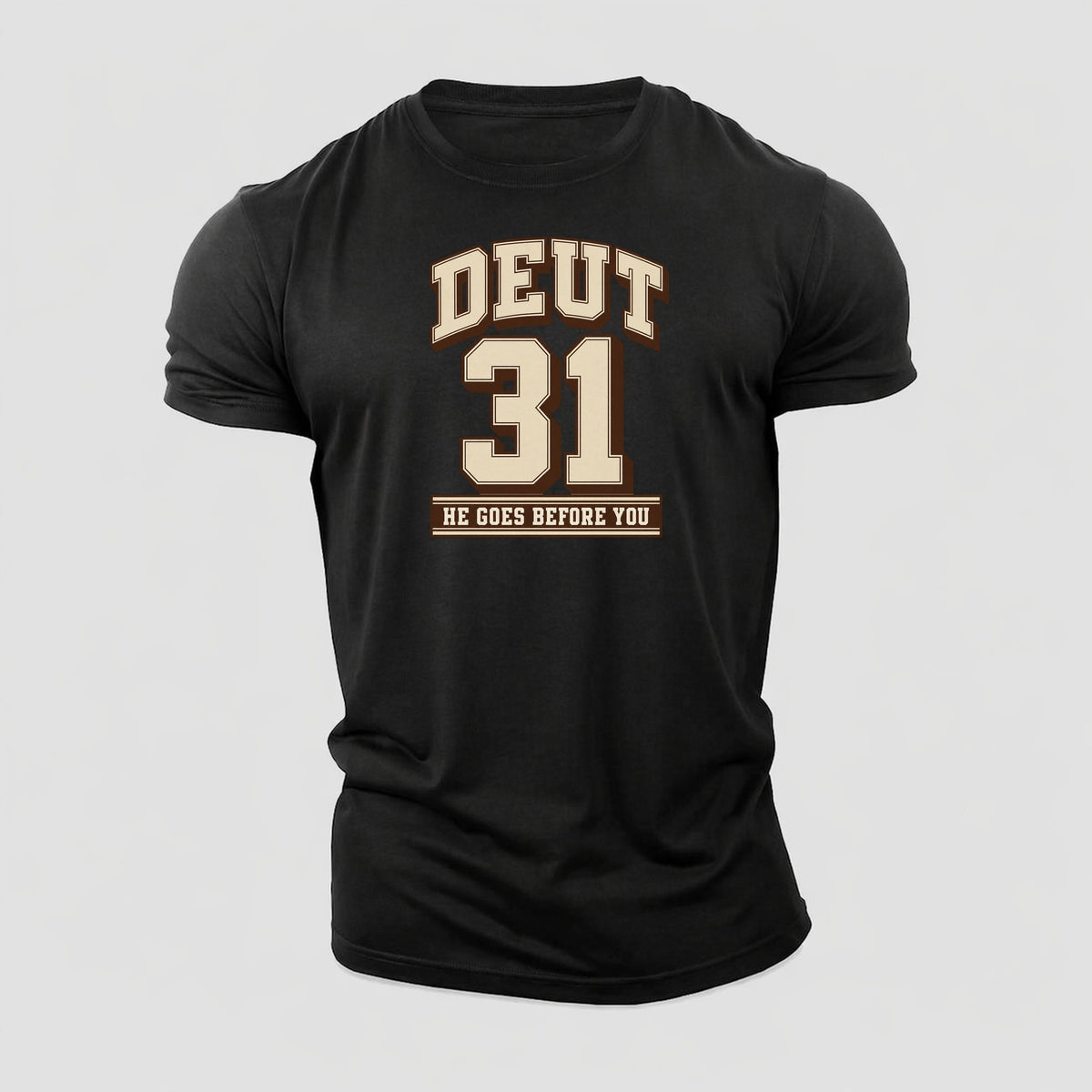 Deuteronomy 31 Varsity Chapel Varsity Cotton T-Shirt – Black