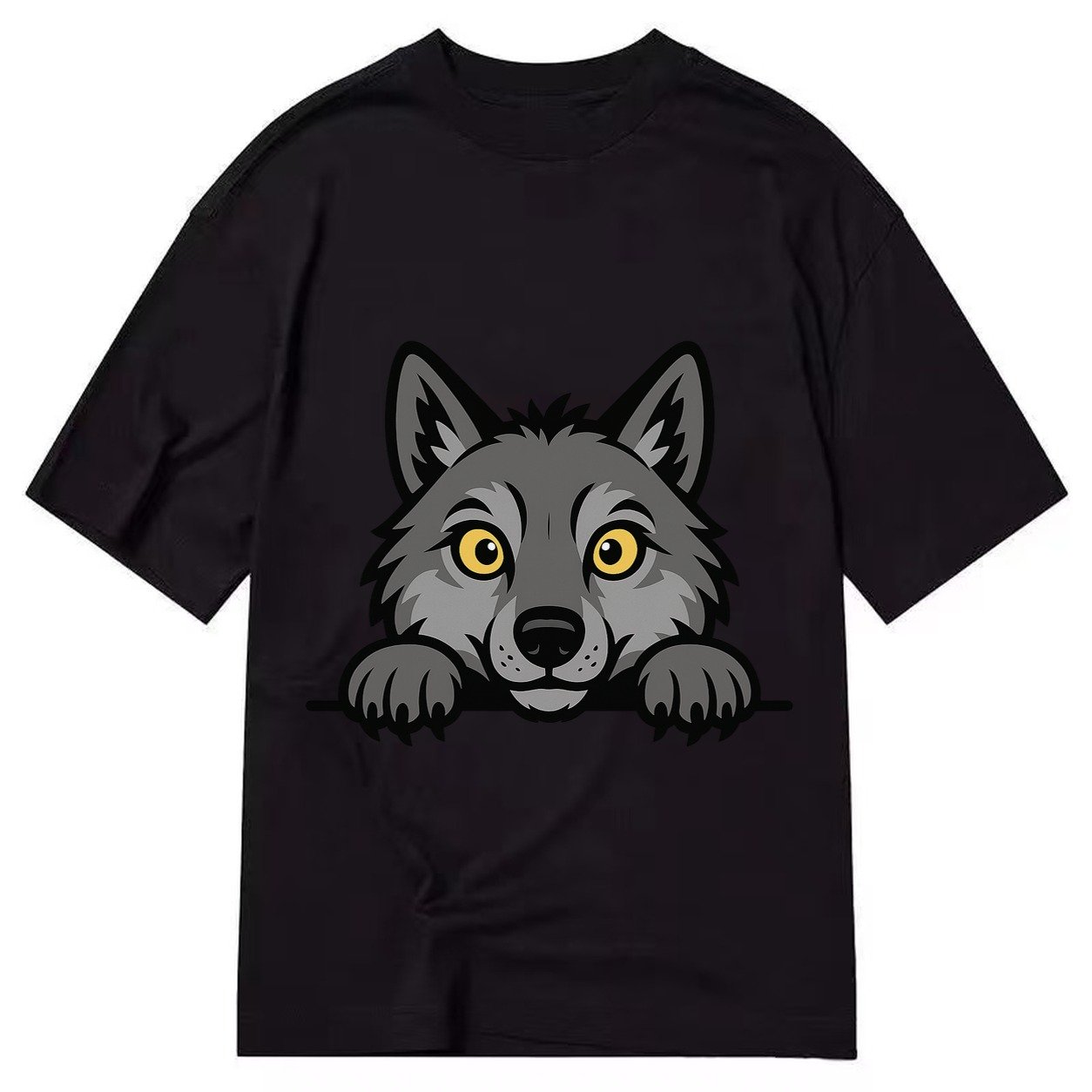 Wolf Intense Yellow Eyes Gray Fur Pointed Ears Powerful Paws Classic T-shirt – Black