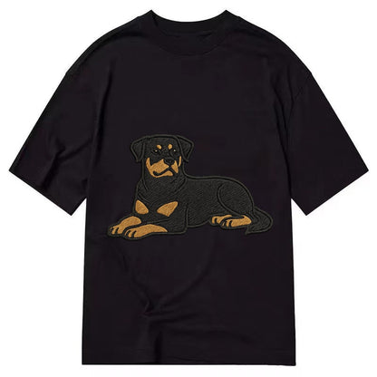 Rottweiler Black And Tan Relaxed Lying Down With Head Up Emb Classic T-shirt – Black