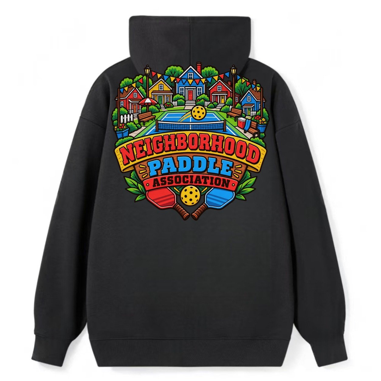 Neighborhood Paddle Association Pickleball Life Classic Pullover Hoodie – Black