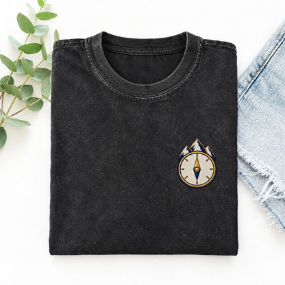 Mountain Compass Symbol Emblems Left Chest Vintage T-shirt – Black