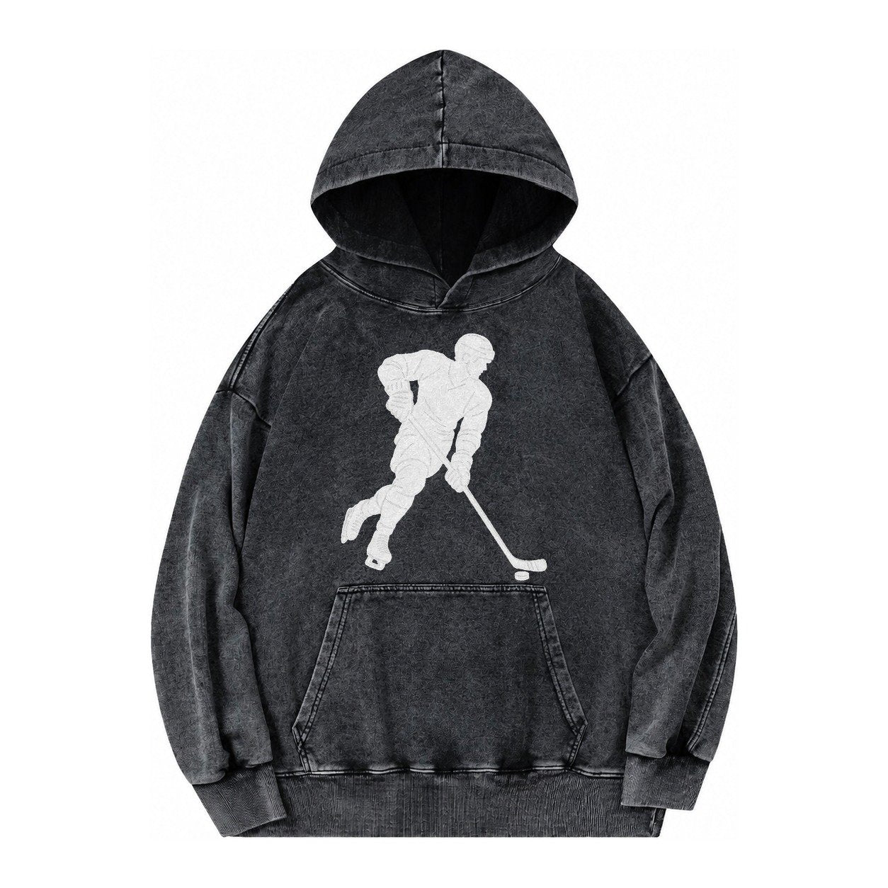 Ice Hockey Player Vintage Washed Hoodie – Black