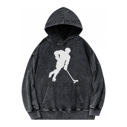 Ice Hockey Player Vintage Washed Hoodie – Black