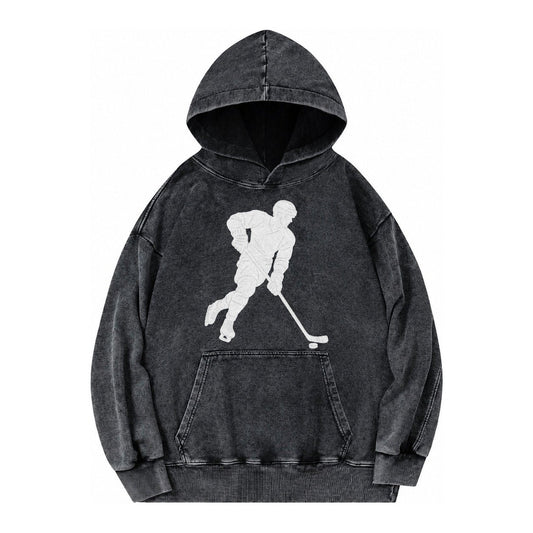 Ice Hockey Player Vintage Washed Hoodie – Black