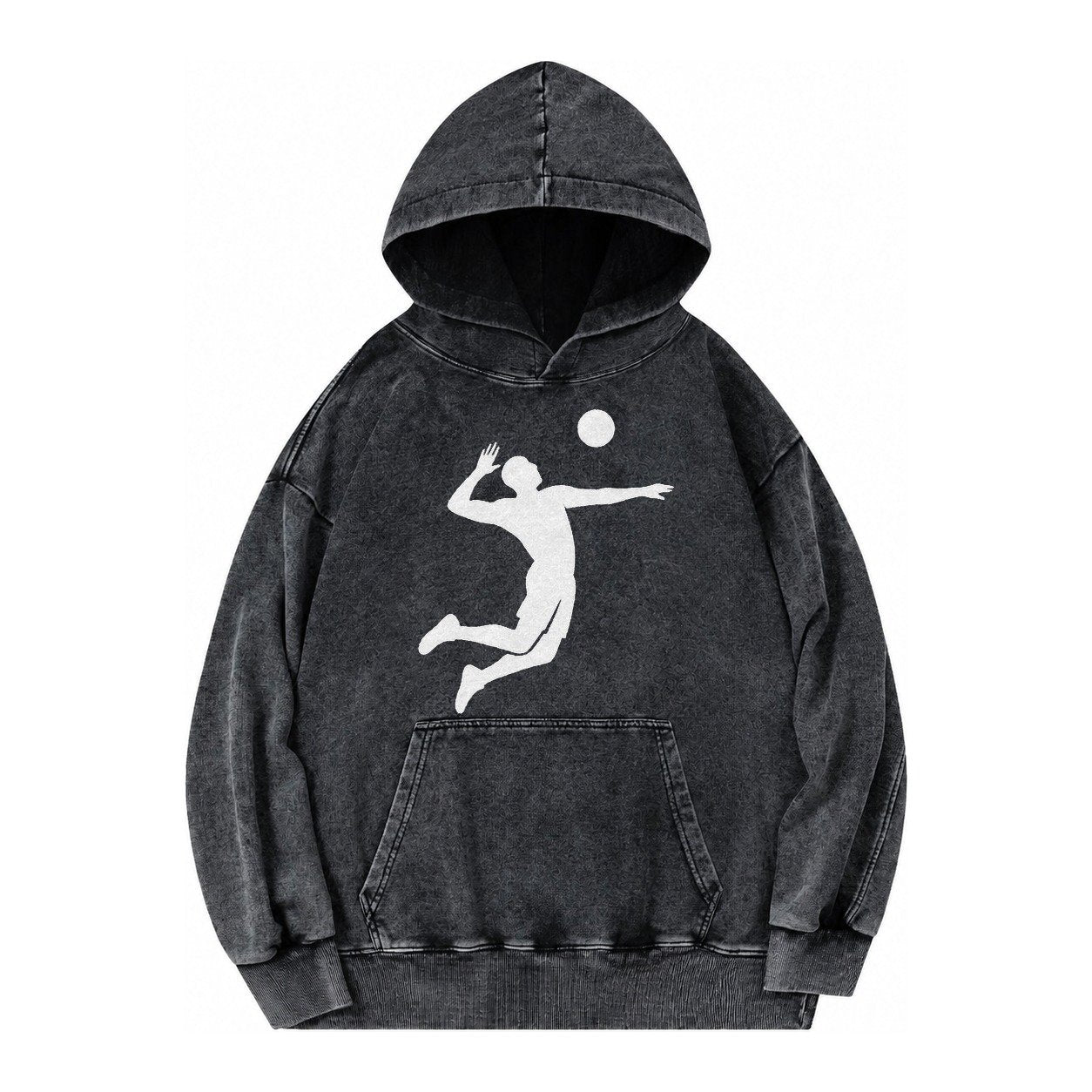 Volleyball Player Spiking Ball Vintage Washed Hoodie – Black
