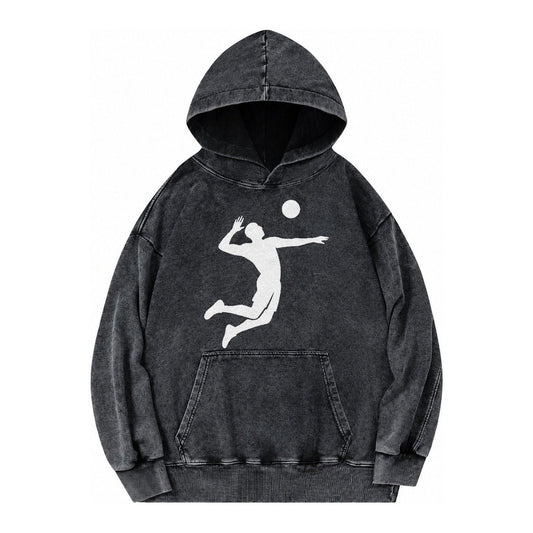 Volleyball Player Spiking Ball Vintage Washed Hoodie – Black
