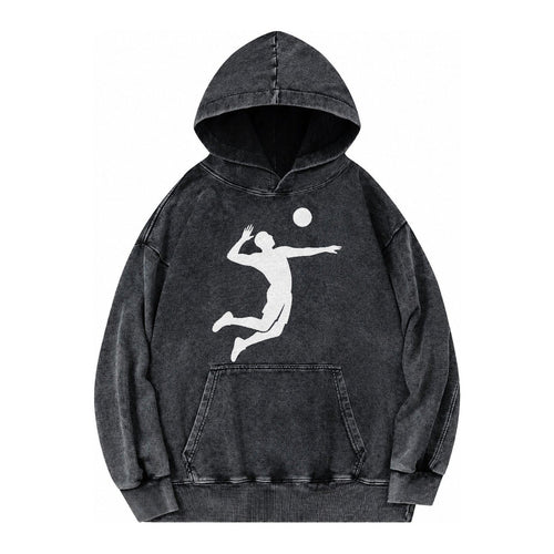 Volleyball Player Spiking Ball Vintage Washed Hoodie