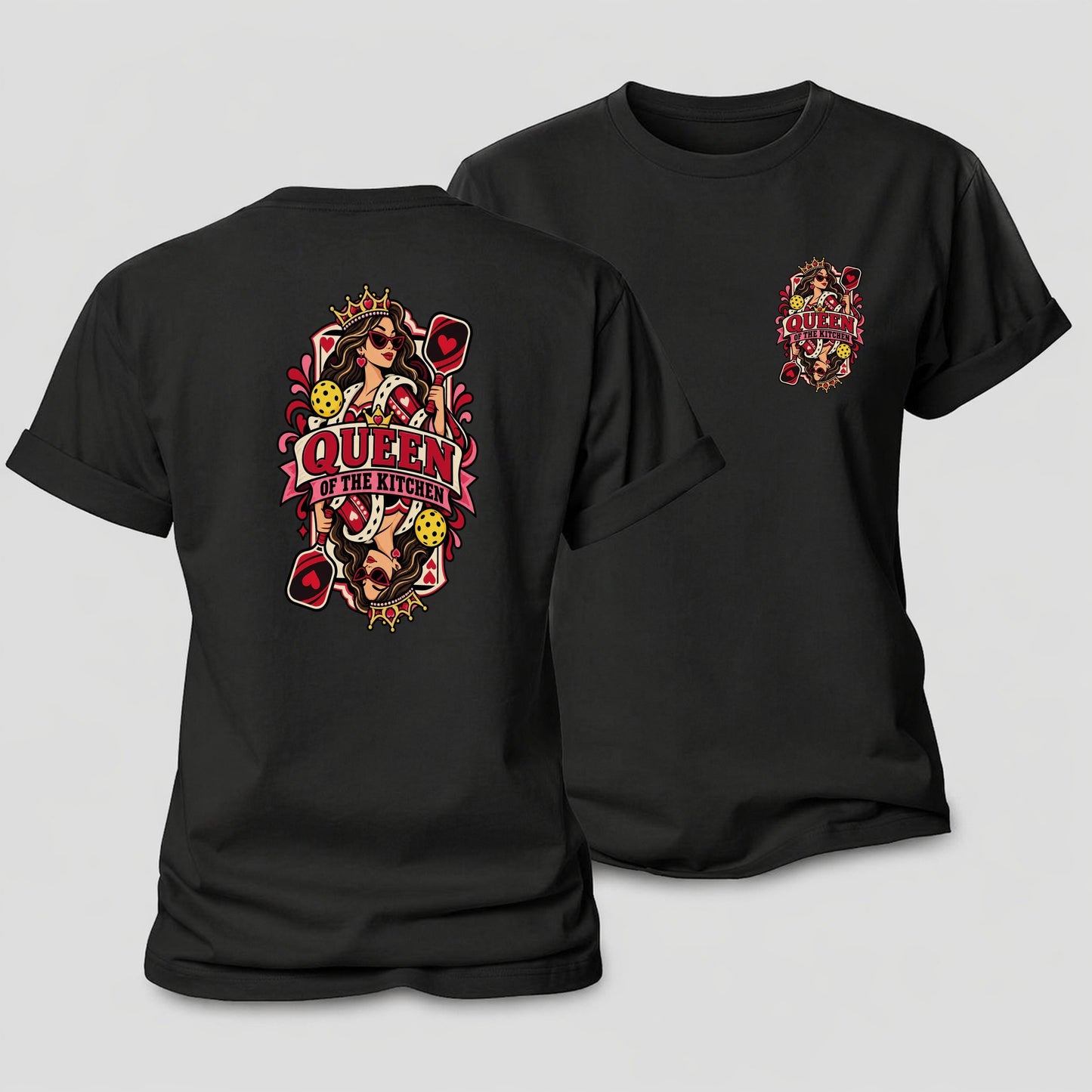 Queen Of The Kitchen Pickleball Life Women's Cotton T-Shirt – Black